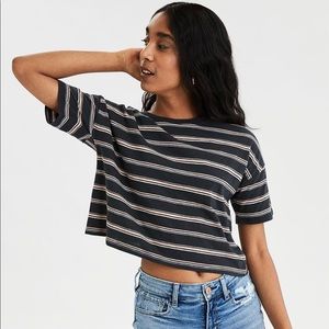 American Eagle Outfitters Striped Boxy Crop Shirt